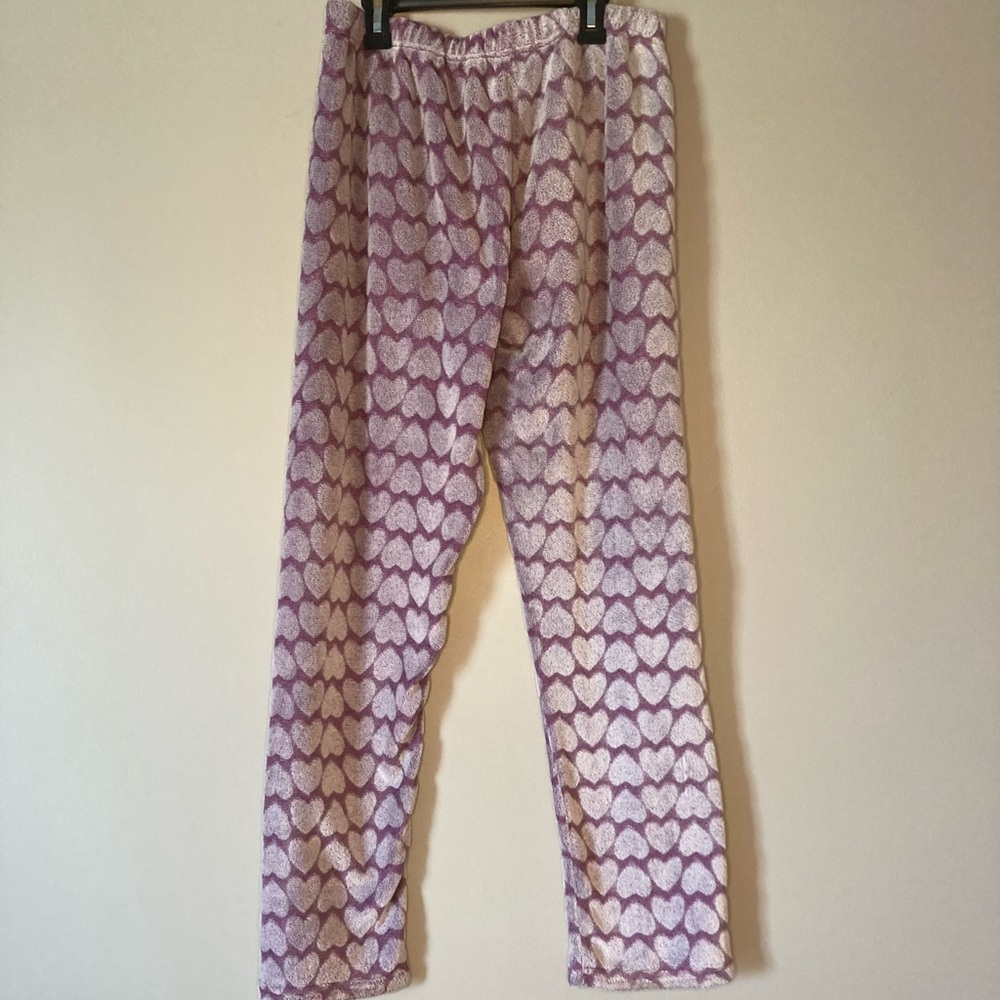 Solo Soprani Plush Pajamas L Purple Heart Ruffle Cozy Loungewear. - Picture 4 of 5